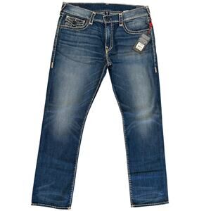 NWT True Religion Ricky straight leg jeans w/ Union Jack Embroider Mens  Size 38